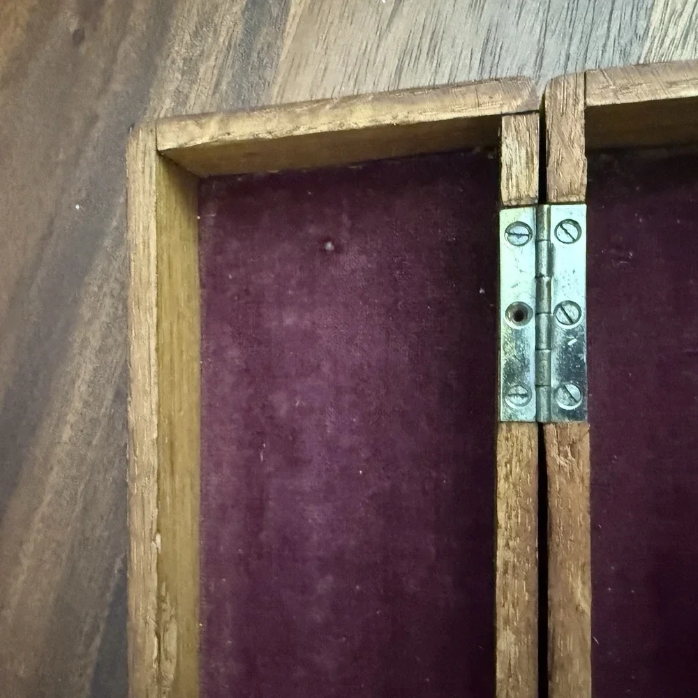 Antique Oak Sewing Notions Box Finger Joint Push Button Velvet Lined 8.5
